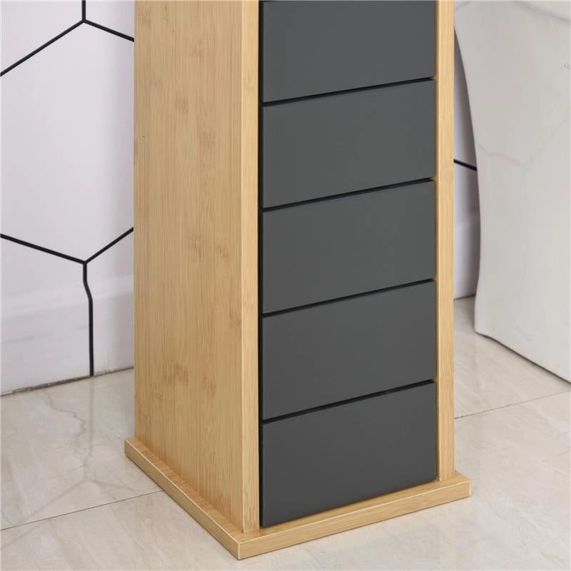MOBILETTO A COLONNA PER IL BAGNO BAMBÙ E LEGNO GRIGIO 18 X 18 X 75CM