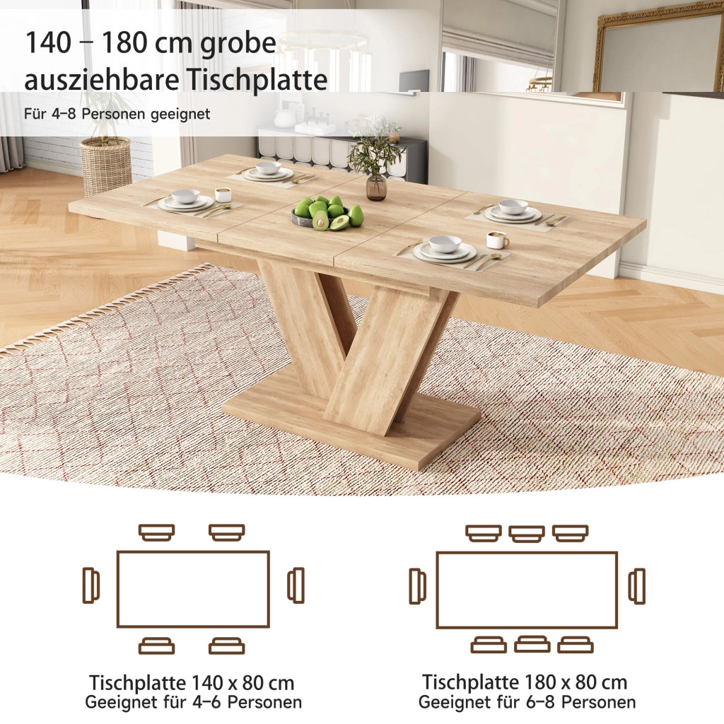 Tavolo da pranzo allungabile per 4-8 persone con gambe a V; per sala da pranzo; in MDF; colore rovere