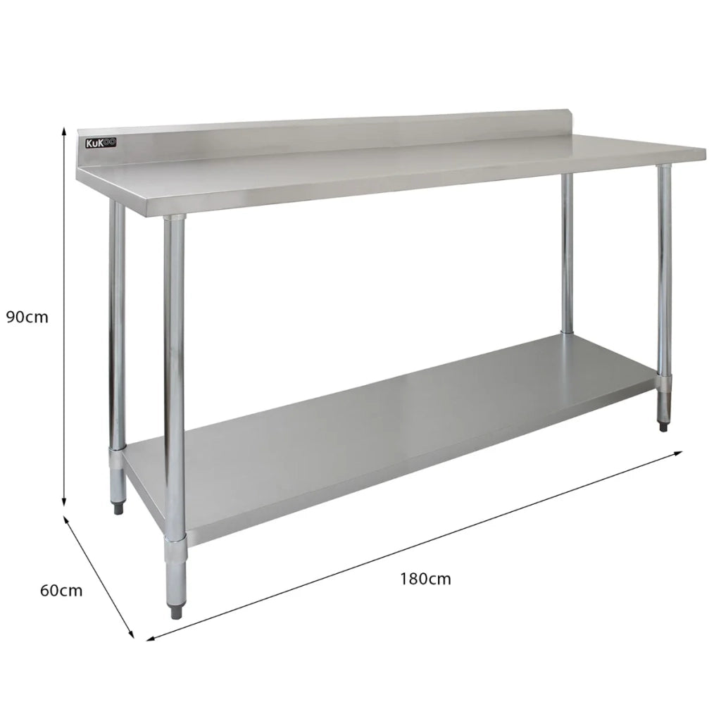 Lavello Commerciale con Sgocciolatoio a Sinistra 180cm & 2 Mensole a Muro 125cm
