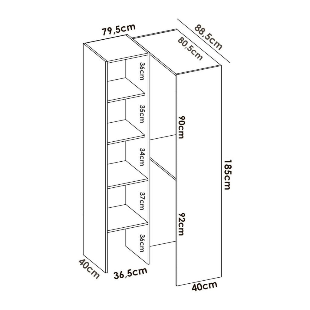Guardaroba Arpagone, Struttura per cabina armadio angolare, Mobile appendiabiti aperto ad angolo, 79x88h186 cm, Rovere