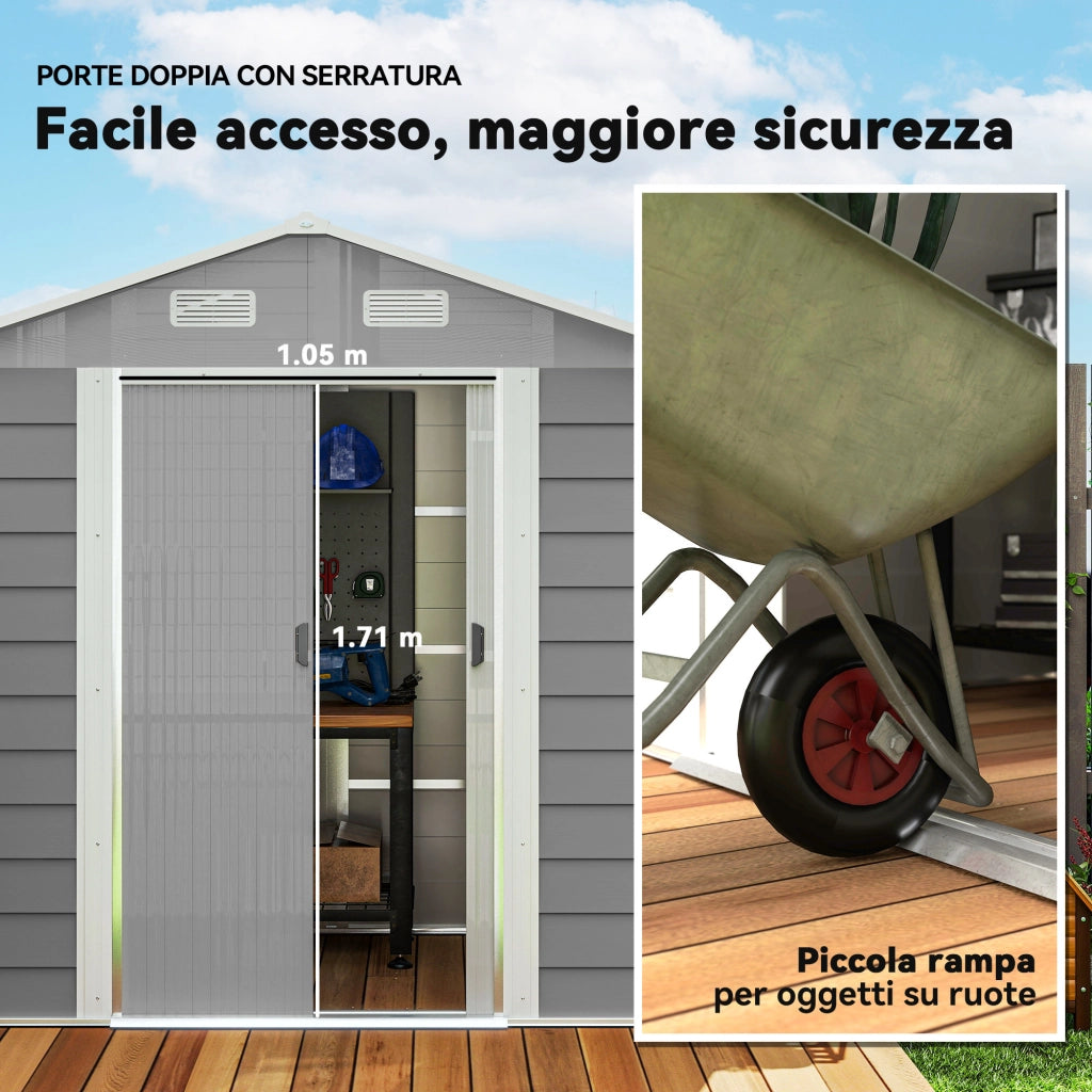 Casetta per Attrezzi con Porte Scorrevoli ¨C Zephmum ¨C Grigio Chiaro 196x236x208 cm