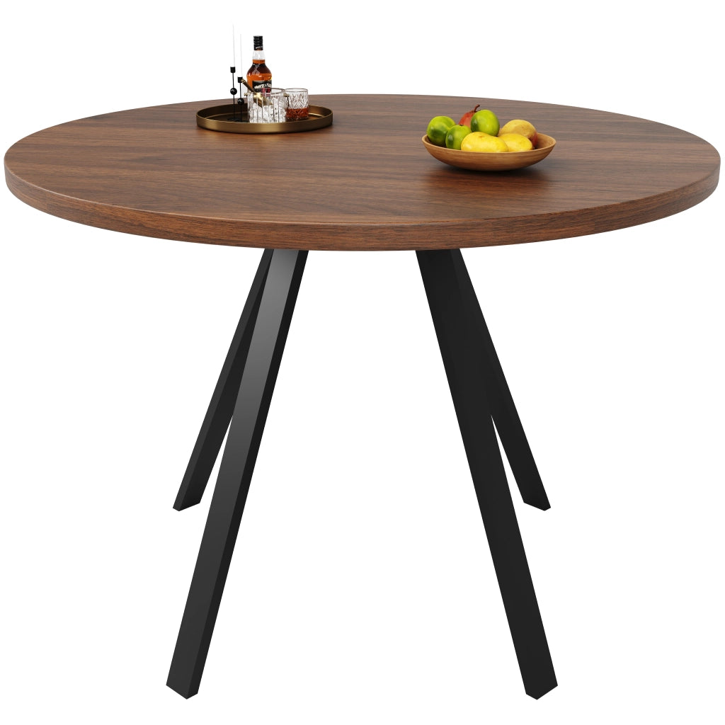 Tavolo da Pranzo Rotondo ¨C Xylo ¨C Noce e Nero, Gambe in Metallo, 80x80x75 cm