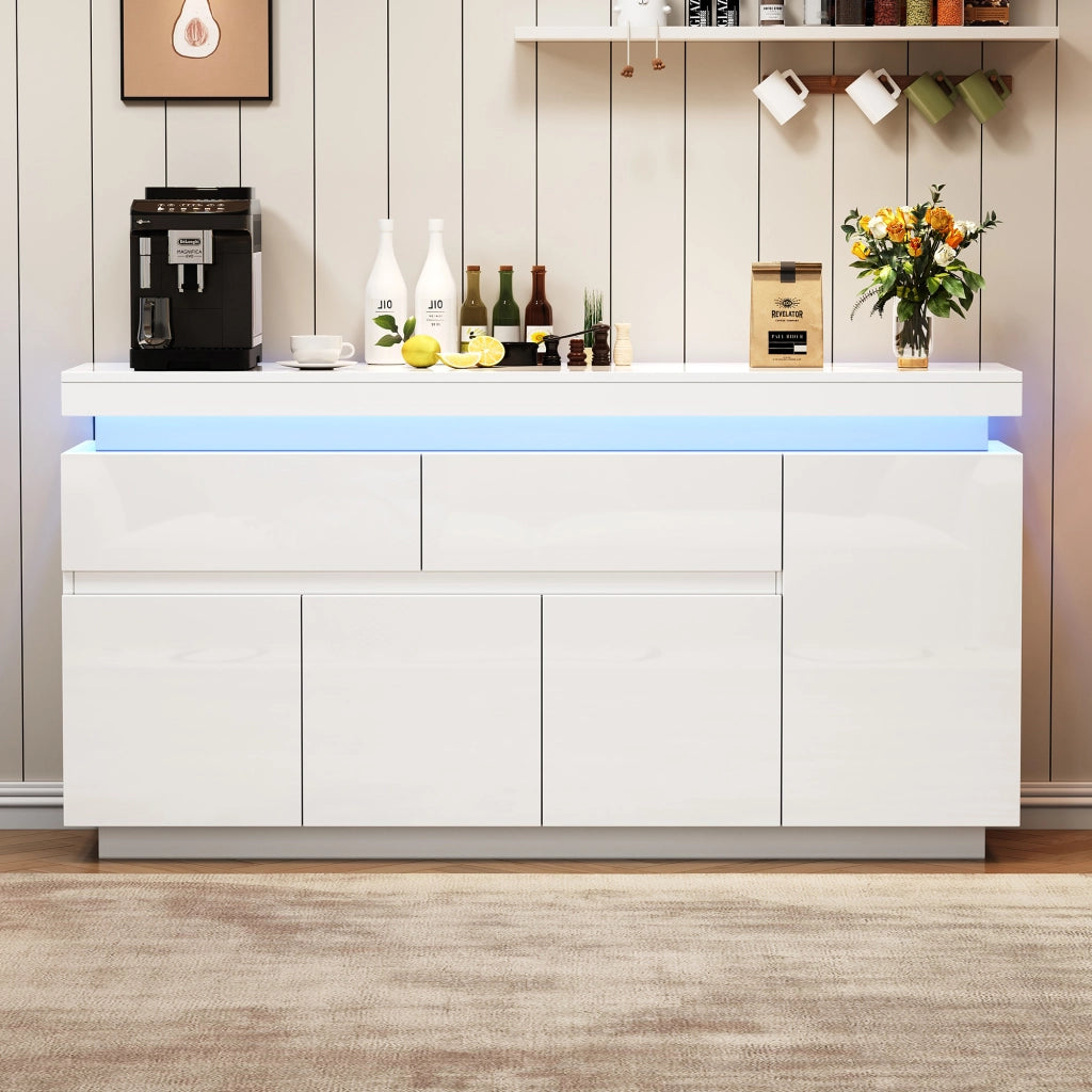 Madia con 4 ante e 2 cassetti; LED e ripiani regolabili - per soggiorno - 140 x 35 x 72.5 cm - bianco