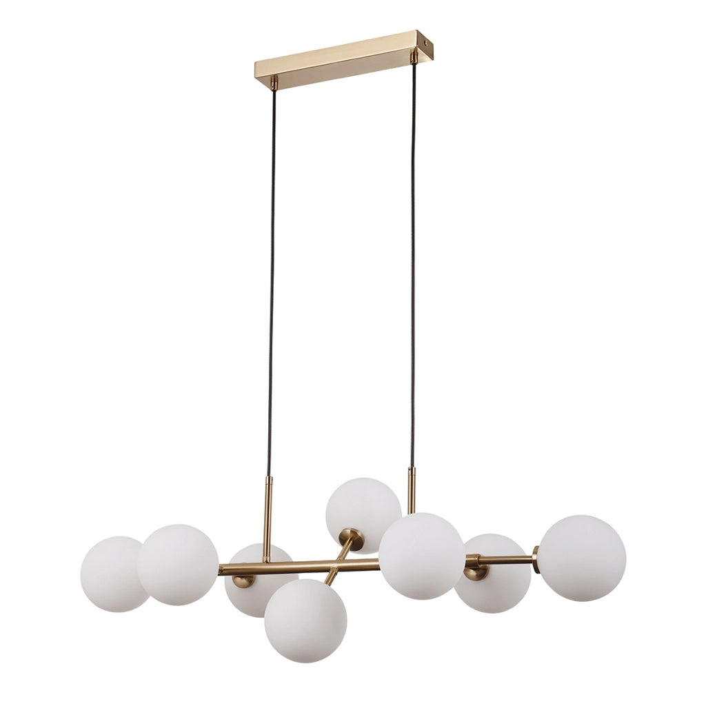 Lampada a sospensione Italux Mirellio 8 luci sfere bianche ottone