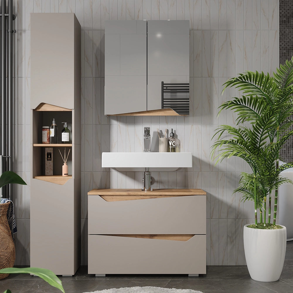 Vicco Set di mobili da bagno Greige/Artigianale 3 parti con mobile alto