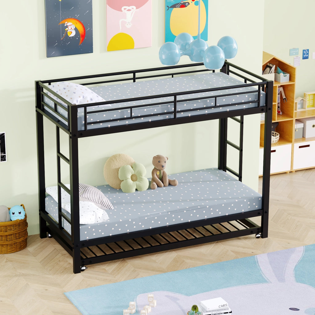 LETTO A CASTELLO 90x200 cm in metallo nero con letto estraibile EN747