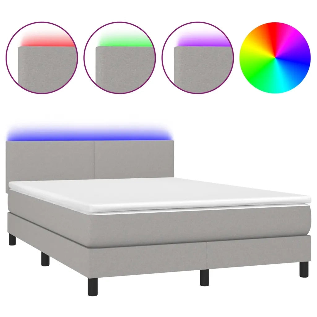 Letto a Molle Materasso e LED Grigio Chiaro 140x190 cm Tessuto 3132989