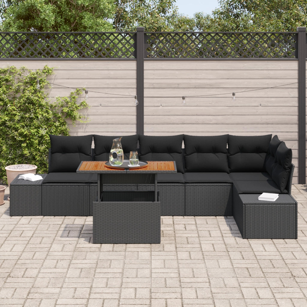 Set Divano Giardino 7 Pezzi Con Cuscini Nero Polyrattan