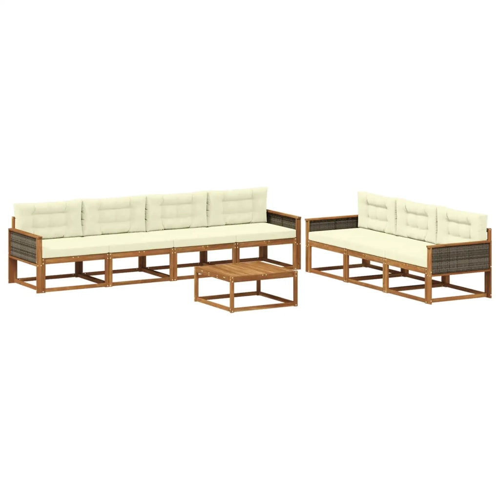Set di divani da esterno con cuscino 8 pcs Naturale e Crema