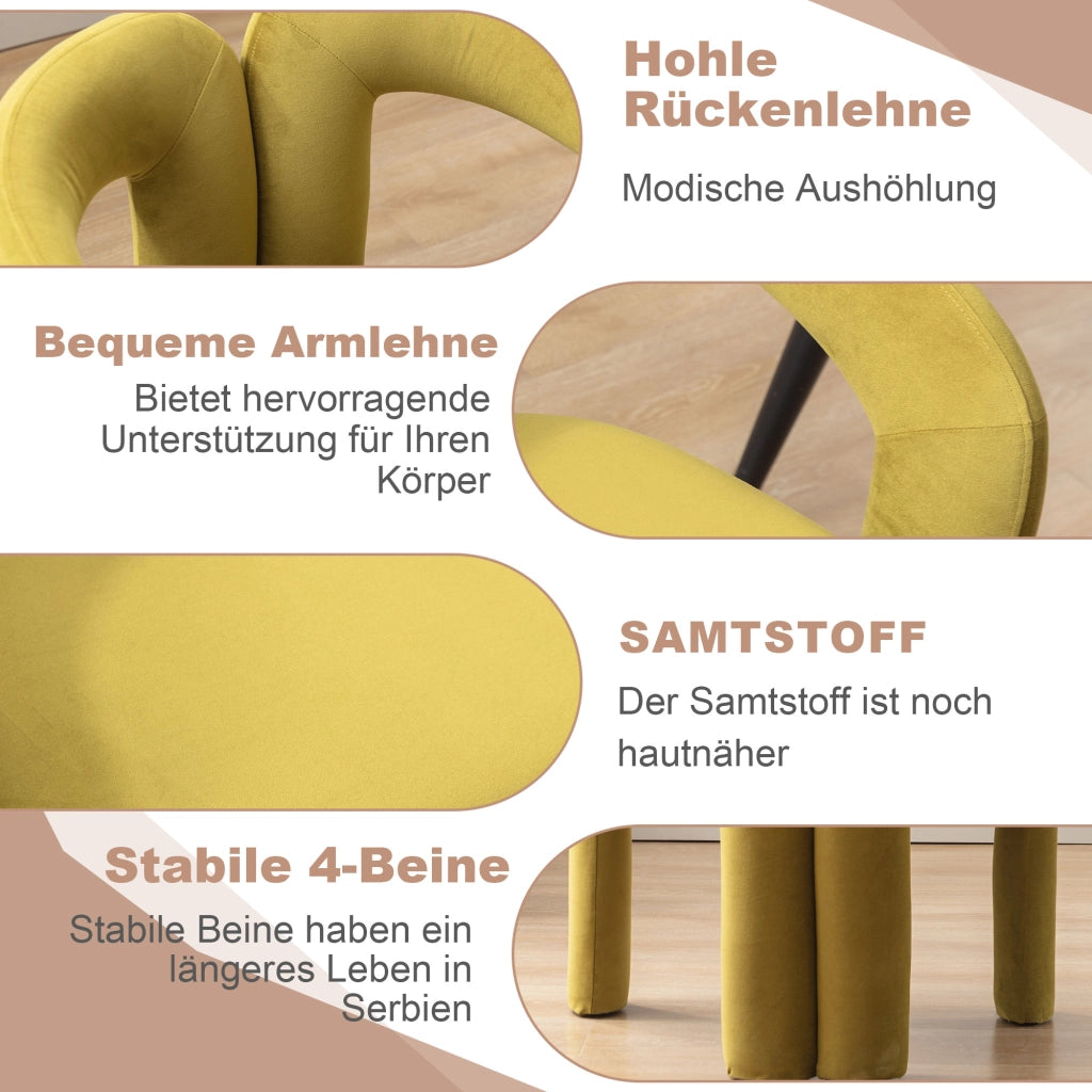 Sedia da pranzo poltroncina con schienale avvolgente e braccioli, in velluto Olive Green 64 × 50.5 × 71 cm