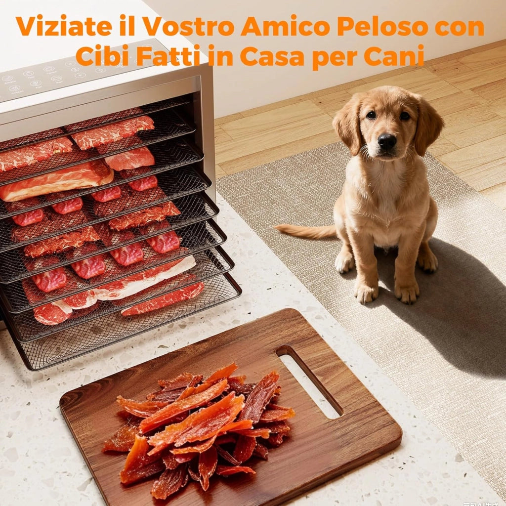 Essiccatore Alimentare con 8 Vassoi in Acciaio Inox, 850W Disidratatore Alimentare on Timer 48 Ore, Controllo Temperatura 35℃-75℃, per Frutta, Verdura e Carne