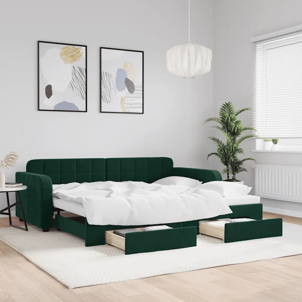 Divano Letto Estraibile Cassetti-Sofa Letto-Daybed Verde Scuro 90x200cm Velluto 401327