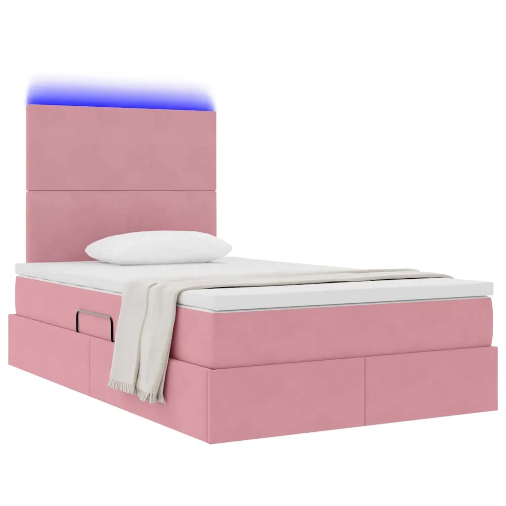 Letto con contenitore e LED con led Rosa 120 x 200 cm Velluto 3372602