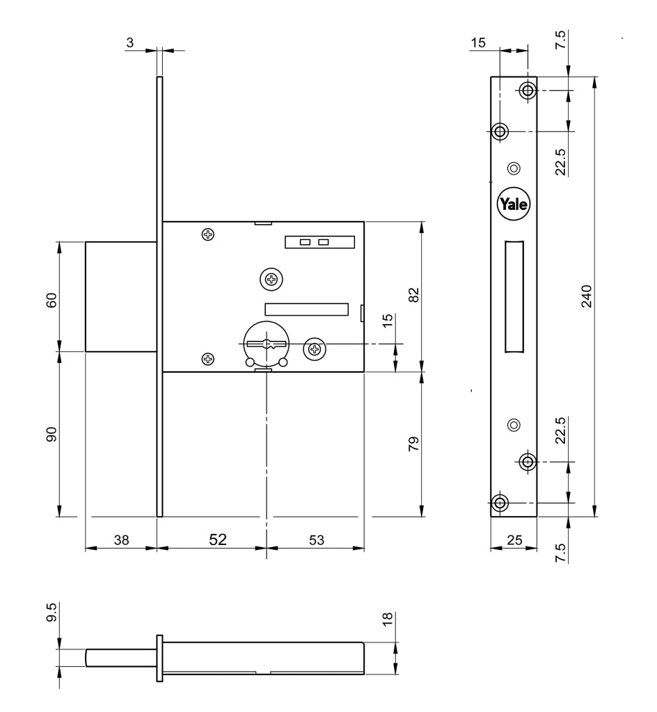 Serratura a Doppia Mappa Inferriate Art. 8TD1004 Yale Scatola 105 x 82 mm