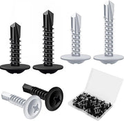 Set di Viti Autoalimentanti in Metallo a Testa Piana - 120 pezzi - per Legno Gesso Plastica - Nero Argentato.