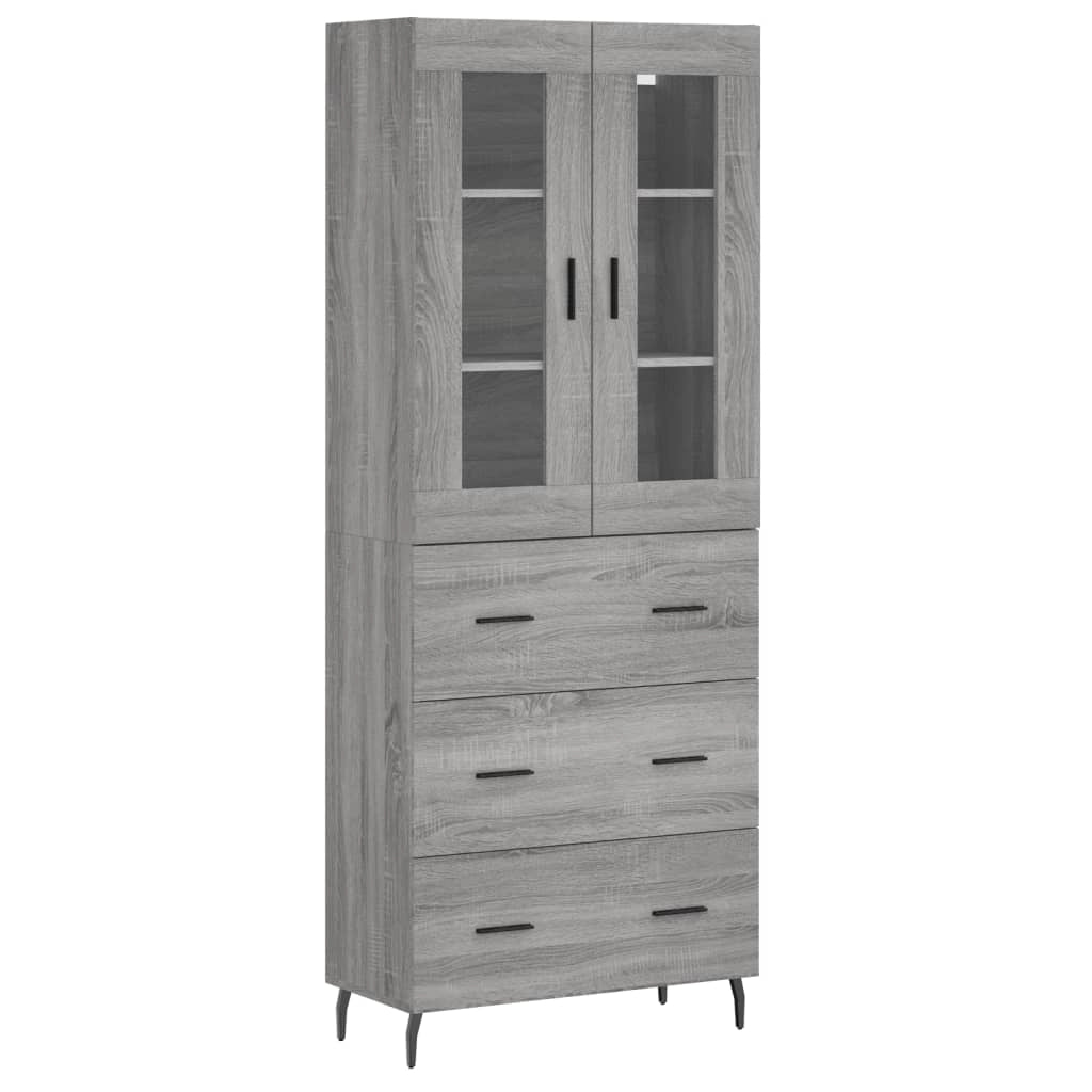 Buffet credenza cassettiera armadio mobile contenitore organizer cucina soggiorno salotto rovere Sonoma alto 69,5 x 34 x 180 cm legno ingegnerizzato grigio 02_0035507