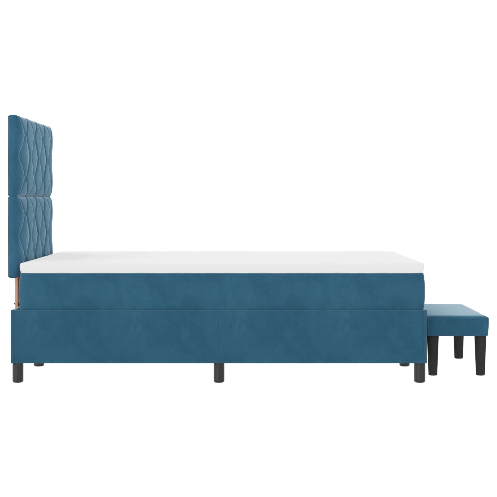 Letto Box Spring con Materasso e Panca in Velluto Blu Scuro 120x190 cm