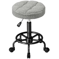 Sgabello Girevole Rotondo con Ruote e Altezza Regolabile, Seduta rivestita in Tessuto, 50x50x66 cm, Grigio