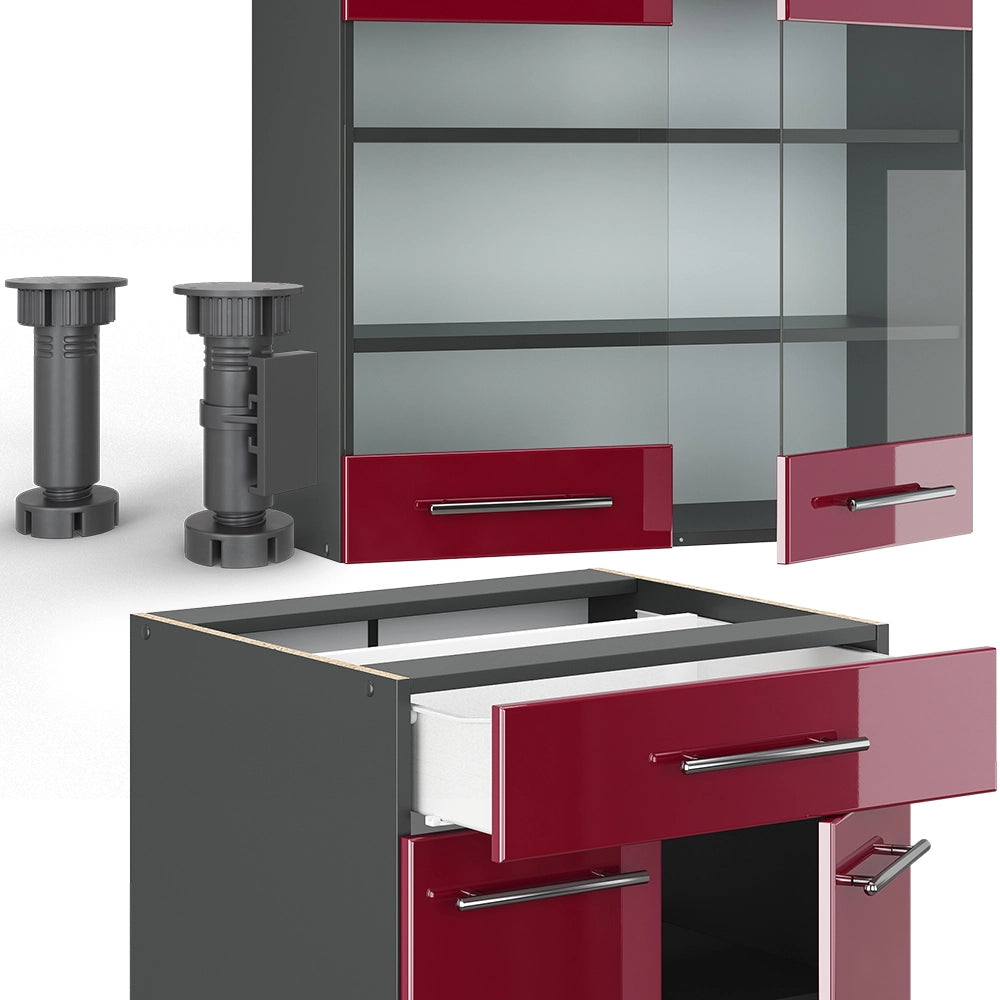 Vicco Cucina completa Bordeaux lucido/antracite 140 cm senza piano di lavoro