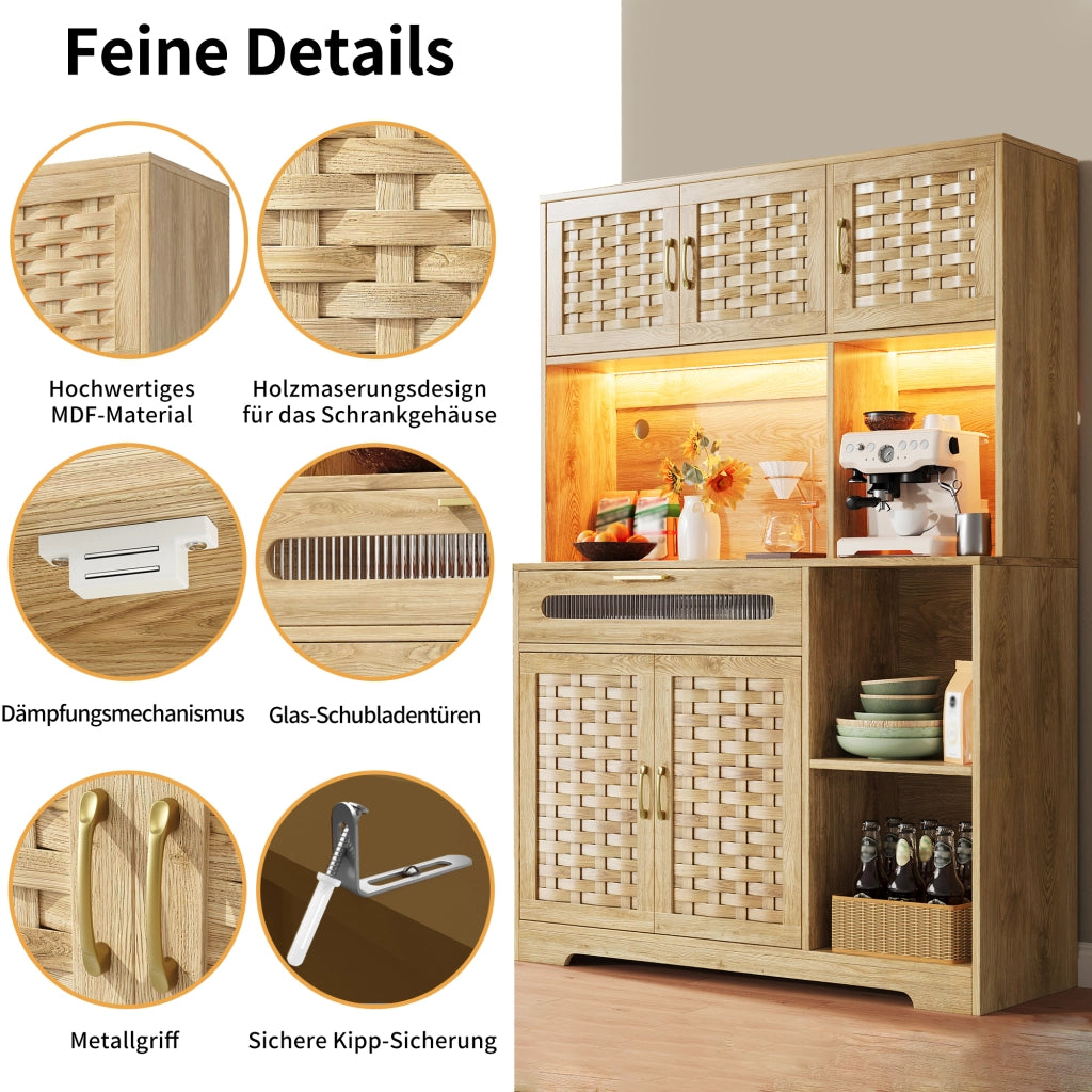 ARMADIO ALTO 120x40x180 cm Natural in MDF, vetro e metallo con LED