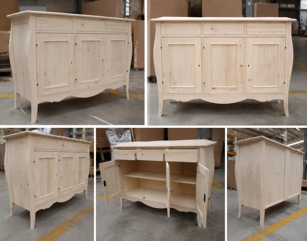 Madia credenza in legno grezza 3 ante l.151 p.50 h.105 (3088) - Mobili 2G