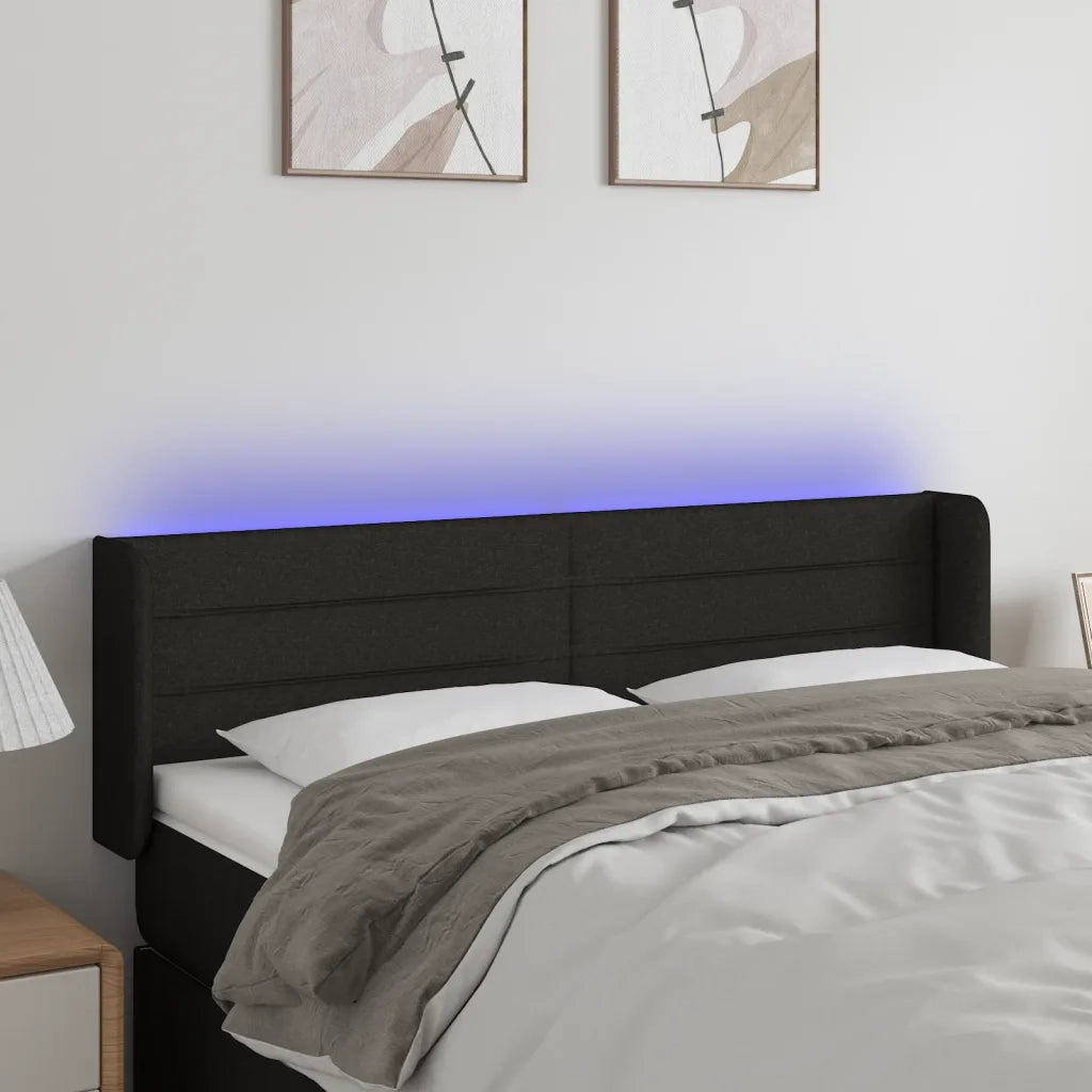 Testiera | Testata a LED Nera 147x16x78/88 cm in Tessuto