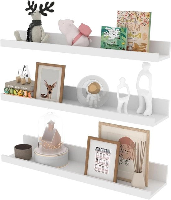 Set di assi di legno da parete da 3 - Bianco - Per camera da letto, bagno, cucina - 60 cm