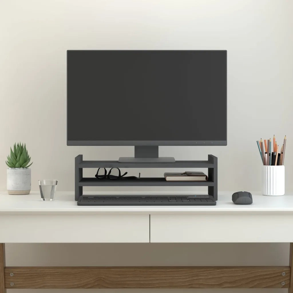 Supporto per Monitor Grigio 50x27x15 cm Legno Massello di Pino 814021