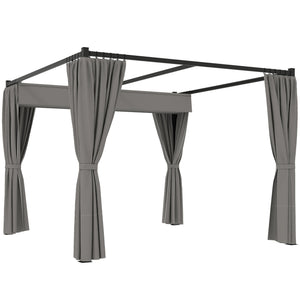 Pergola da Giardino 300x300x227 cm con Tetto Retrattile e Tende in Metallo e Poliestere Grigio Chiaro
