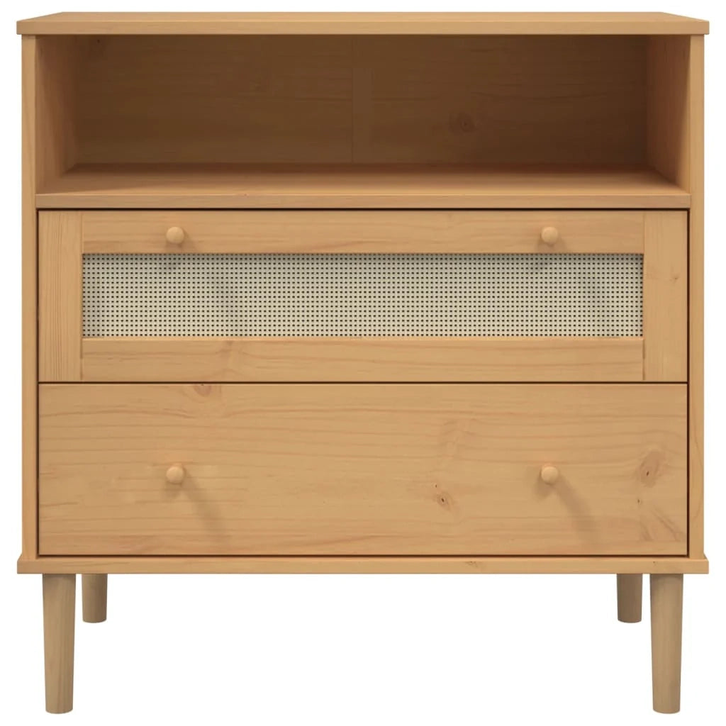 Buffet credenza cassettiera armadio mobile contenitore organizer per cucina soggiorno salotto effetto rattan 80 x 40 x 80 cm legno di pino massiccio marrone 02_0036233