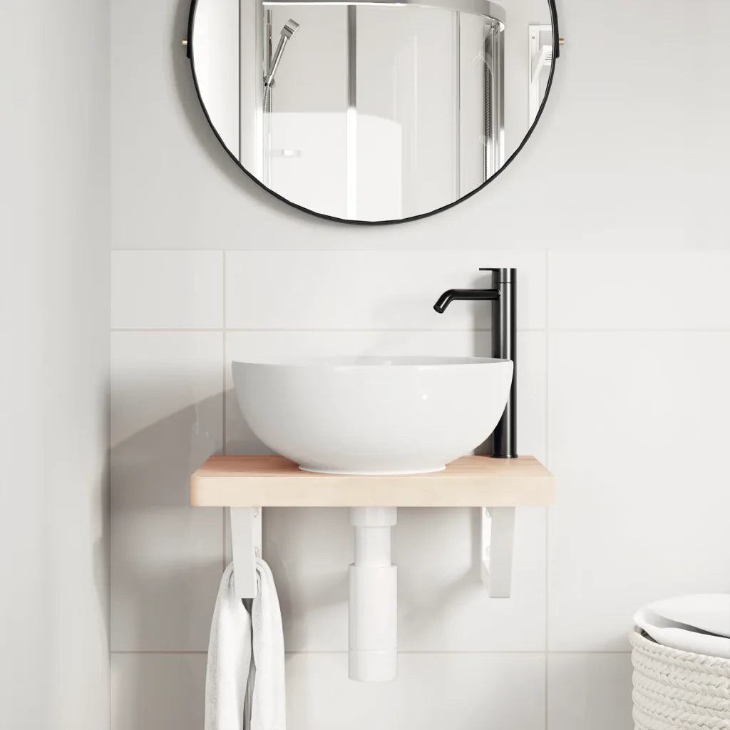 vidaXL Ripiano a Parete per Lavabo in Acciaio e Massello di Faggio