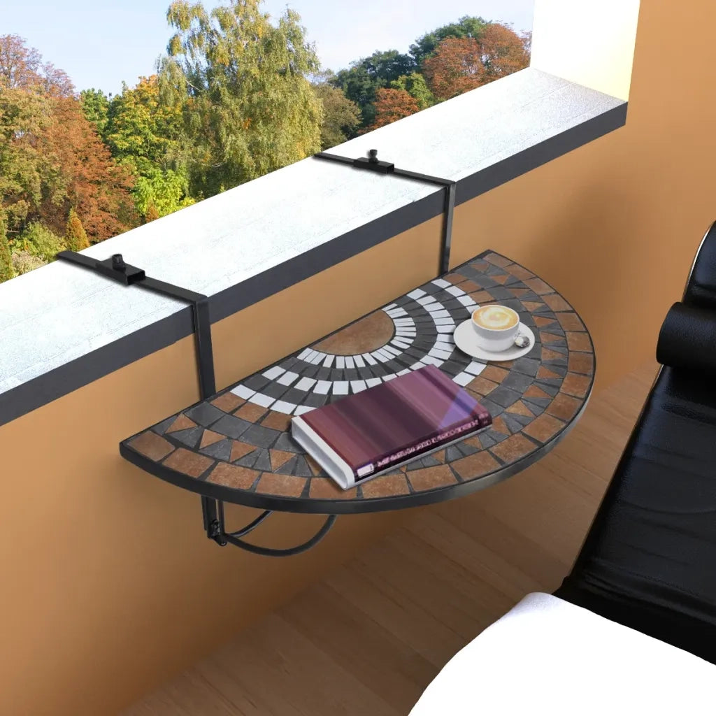 Tavolino da Giardino | Tavolo Sospeso da Balcone Terracotta e Bianco con Mosaico