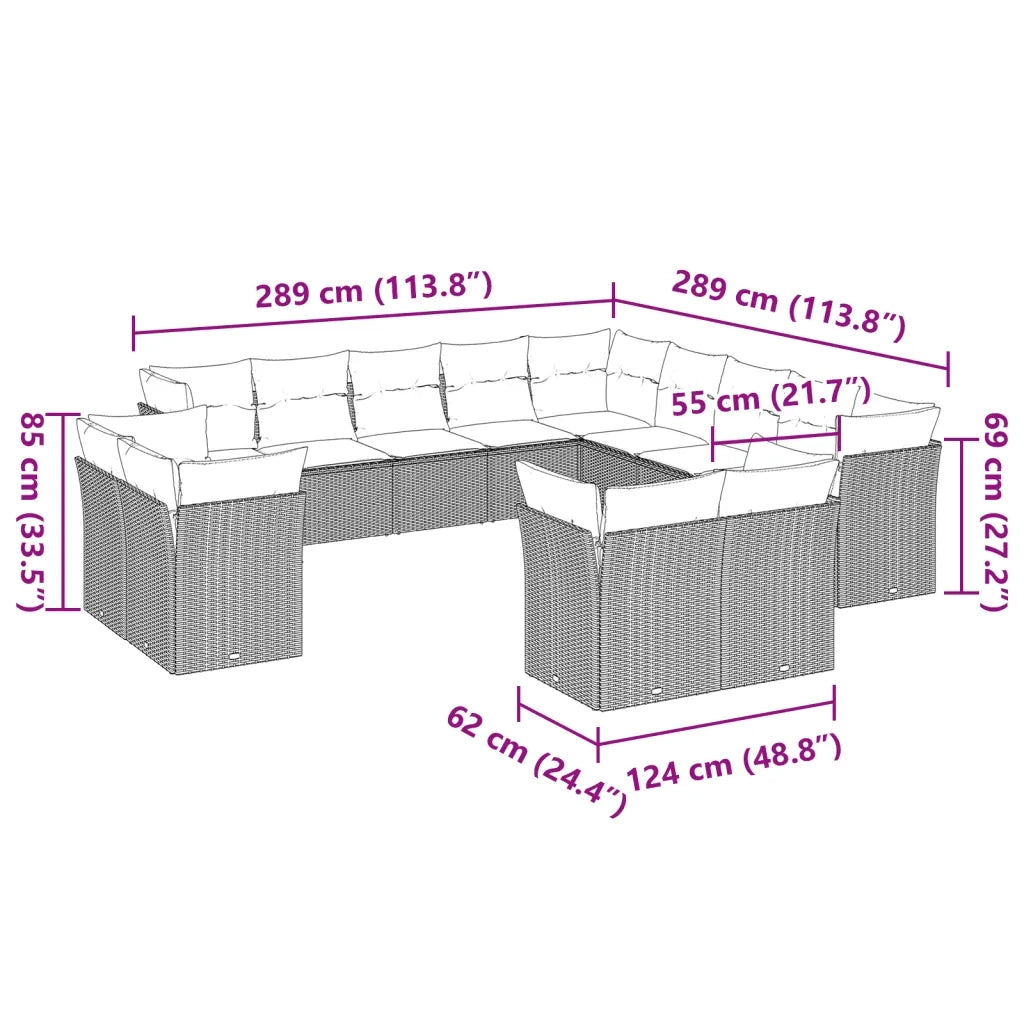 Set Divani Giardino 13 pz con Cuscini Grigio Chiaro Polyrattan