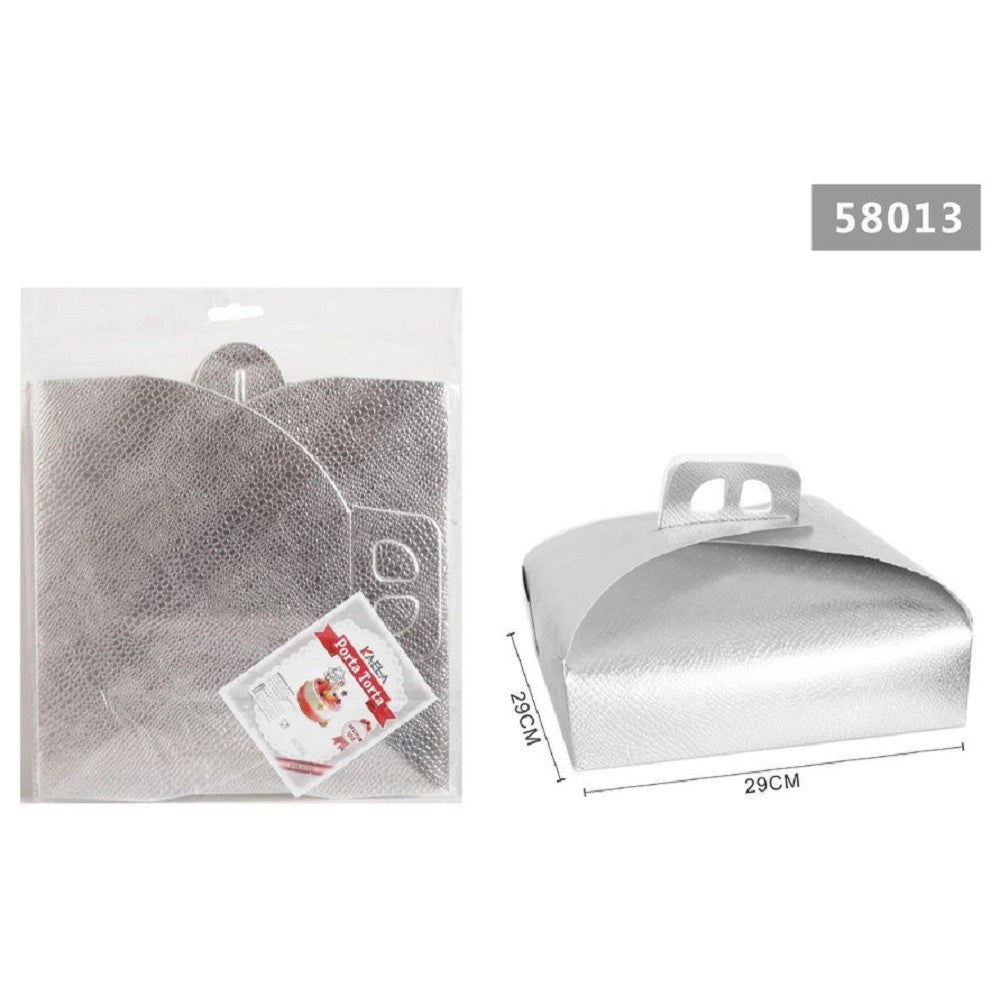 Trade Shop - Set 3 Pz Scatola Porta Torta Argento 29x29cm Dolci Pasticceria Festa Party 58013 -
