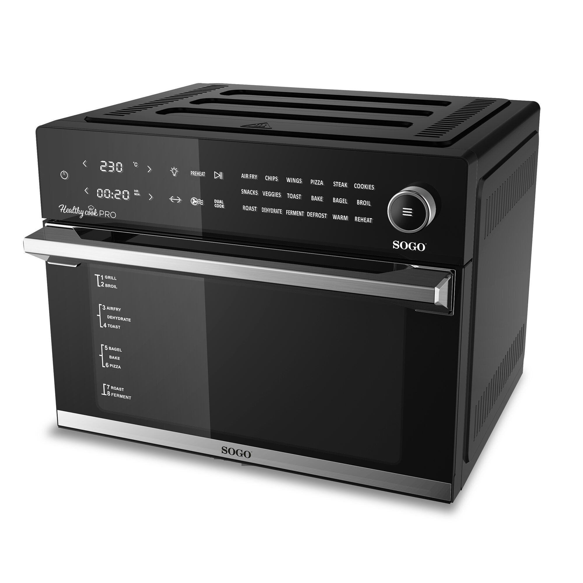 SOGO Friggitrice Forno e Disidratatore 30L 1800W con 18 Menu Preimpostati e Timer 12 Ore