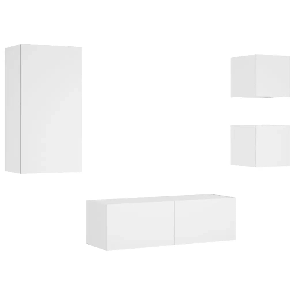 Mobili TV a Muro 4pz con Luci LED-Set di 4 Credenza per TV sospesa Bianchi