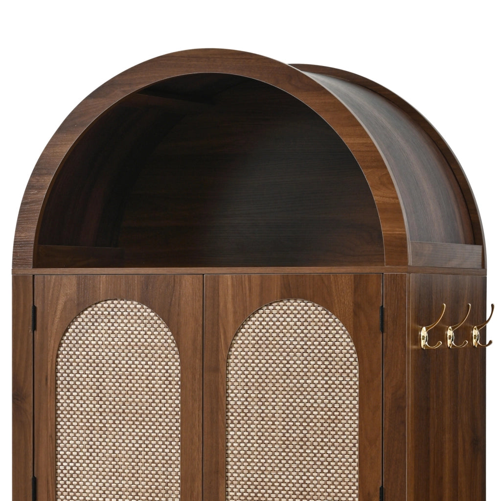 Credenza 80x40x180 cm con ripiani aperti e doppio cassetto in MDF noce