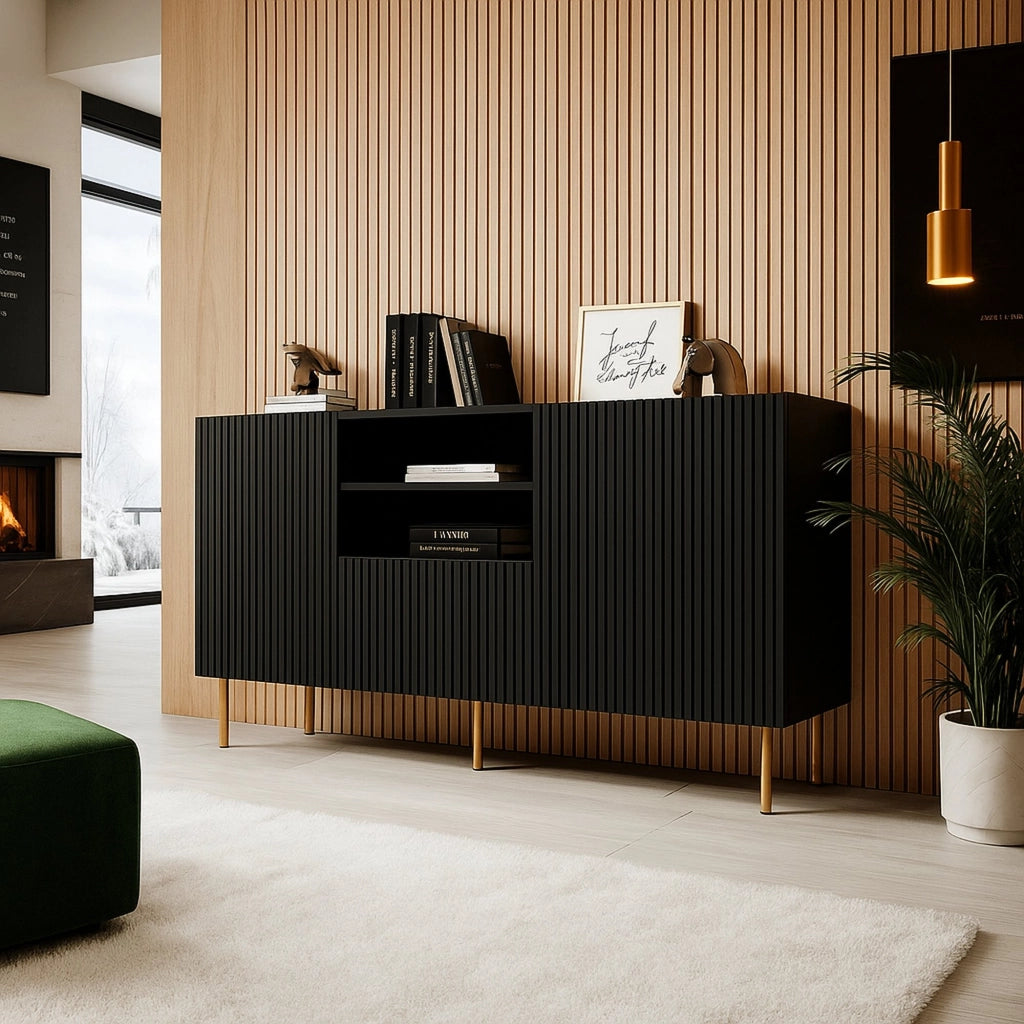 Madia Stornara, Credenza 4 Ripiani, 150x42x82h cm Nero