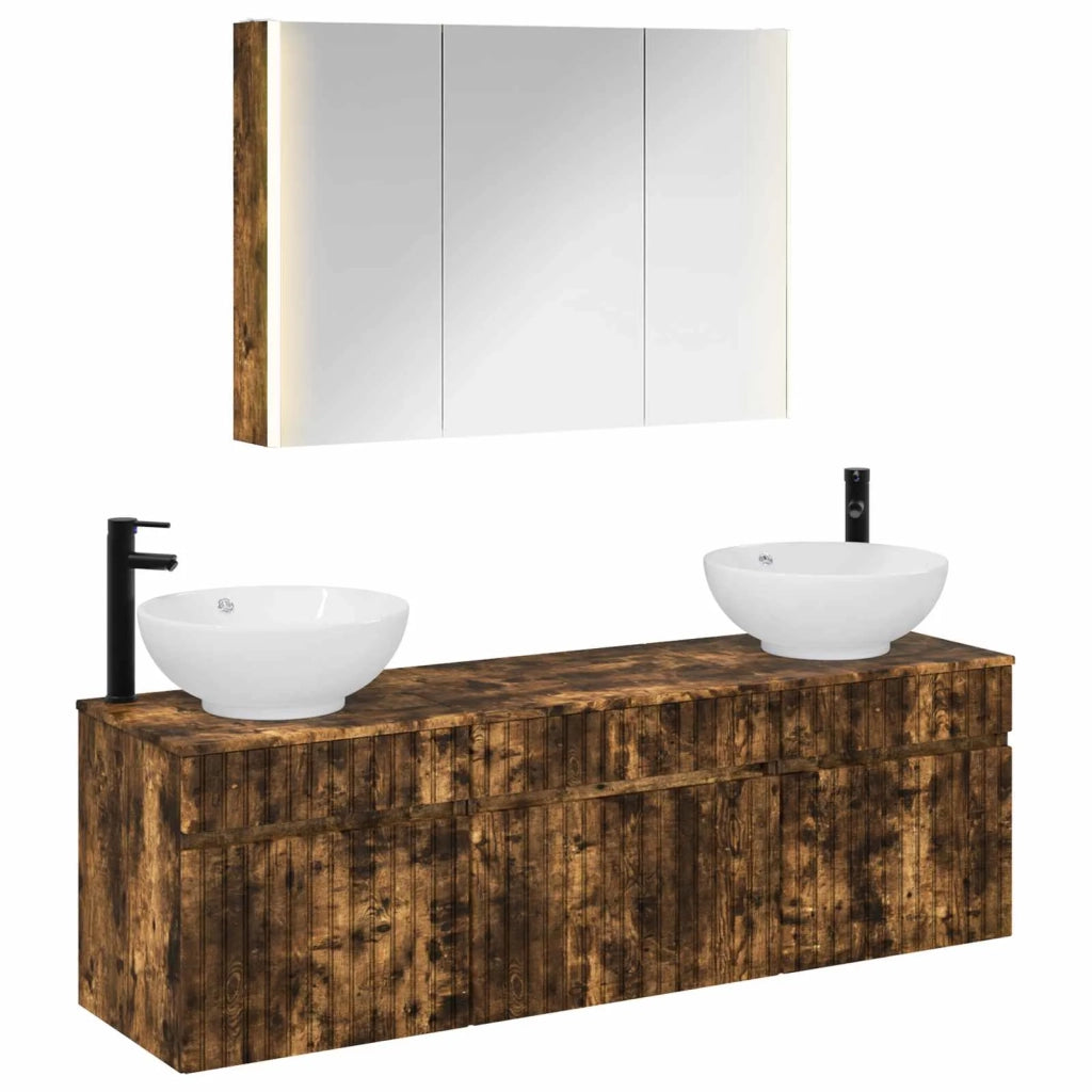 Set di Armadi da Bagno 4 pcs Rovere Fumo 103,5 x 15,5 x 70 cm 3406627