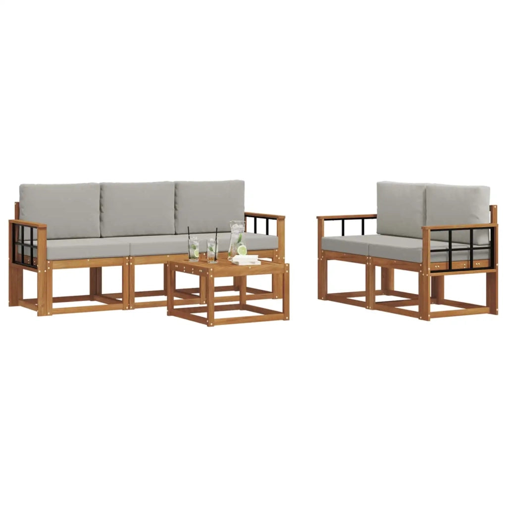 Set di divani da esterno 6 pcs Grigio Naturale e Chiaro