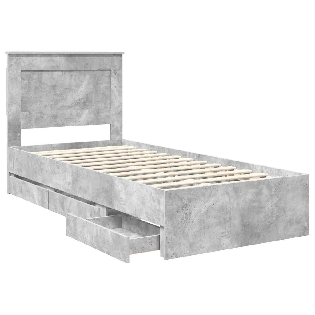Struttura del letto con cassetto Grigio cemento 75 x 190 cm