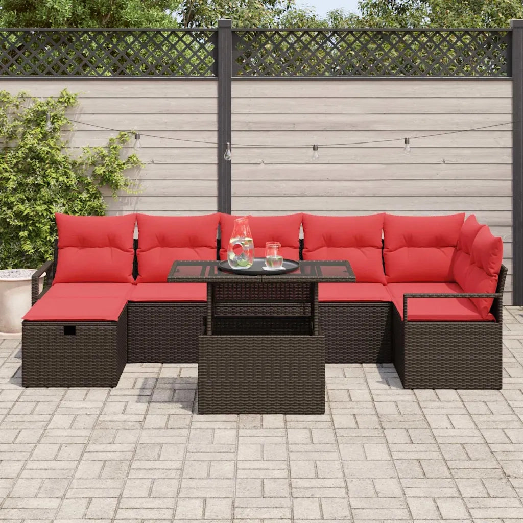 Set Divano da Giardino con cuscino 8 pcs Marrone Poly Rattan