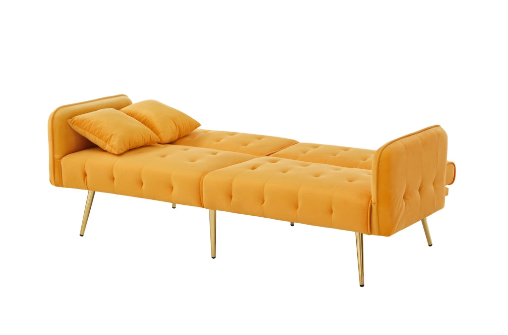 Divano letto a 2 posti convertibile con schienale e braccioli regolabili; 215x81;5 cm; velluto giallo