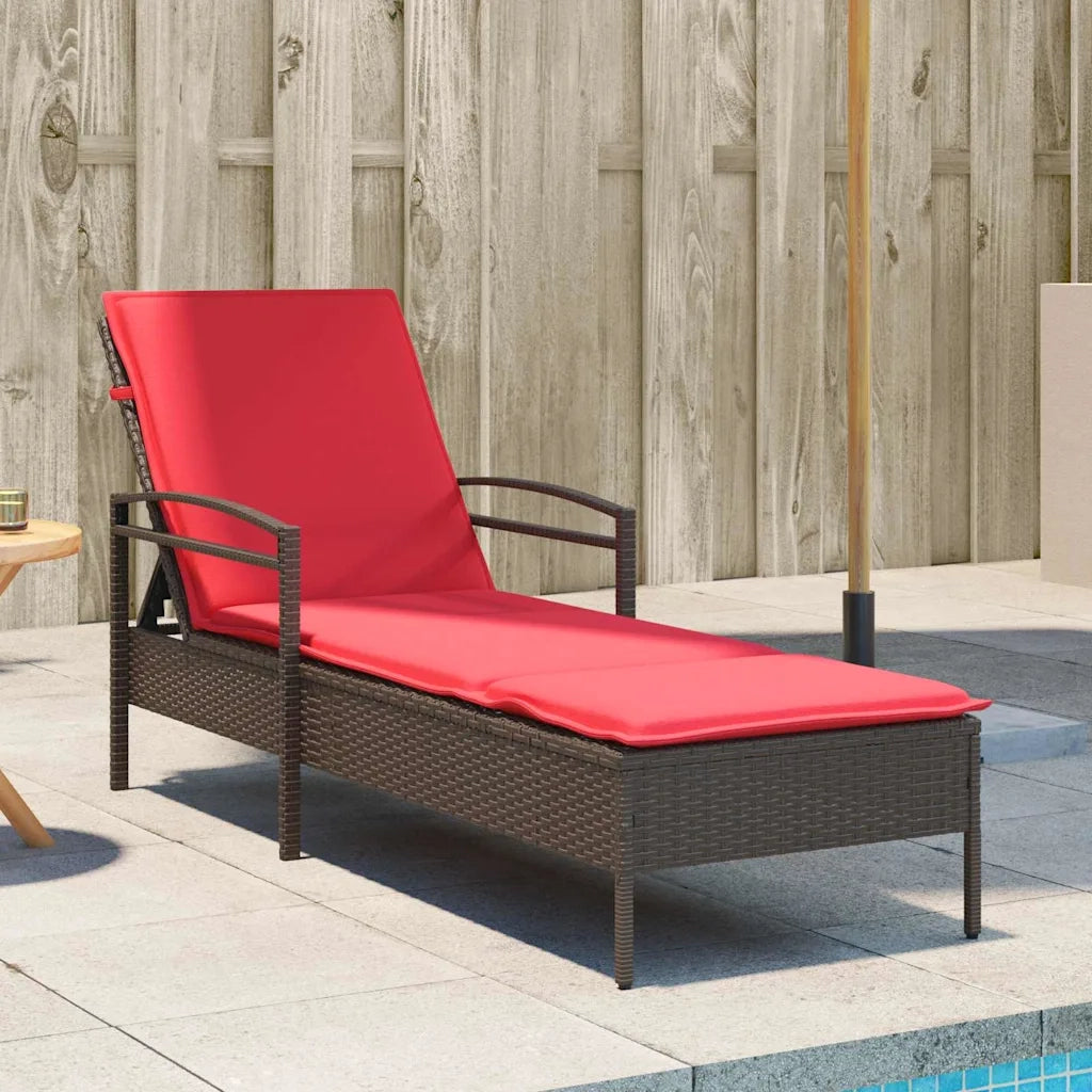 Lettino da Lettino sole | Sdraio da giardino | Lettino da sole con cuscino Marrone 63 x 200 x 81 cm polyrattan