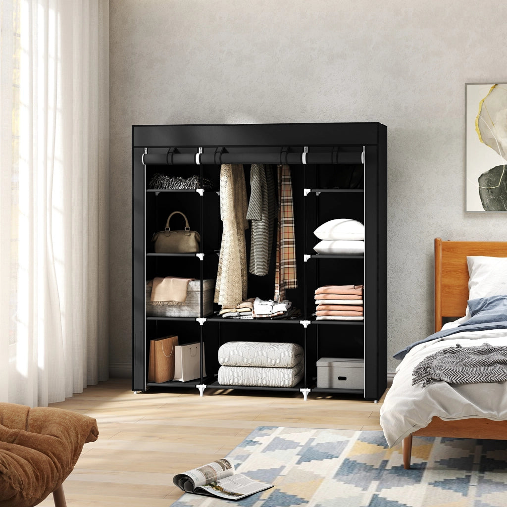 Armadio Tessuto Appendiabiti Ripieghevole con Ripiani ¨C zephmum ¨C Nero 150x43x162.5 cm