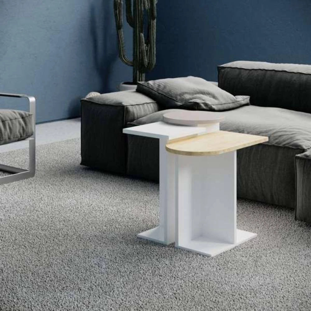 Tris tavolino da salotto Mund colore bianco rovere tortora