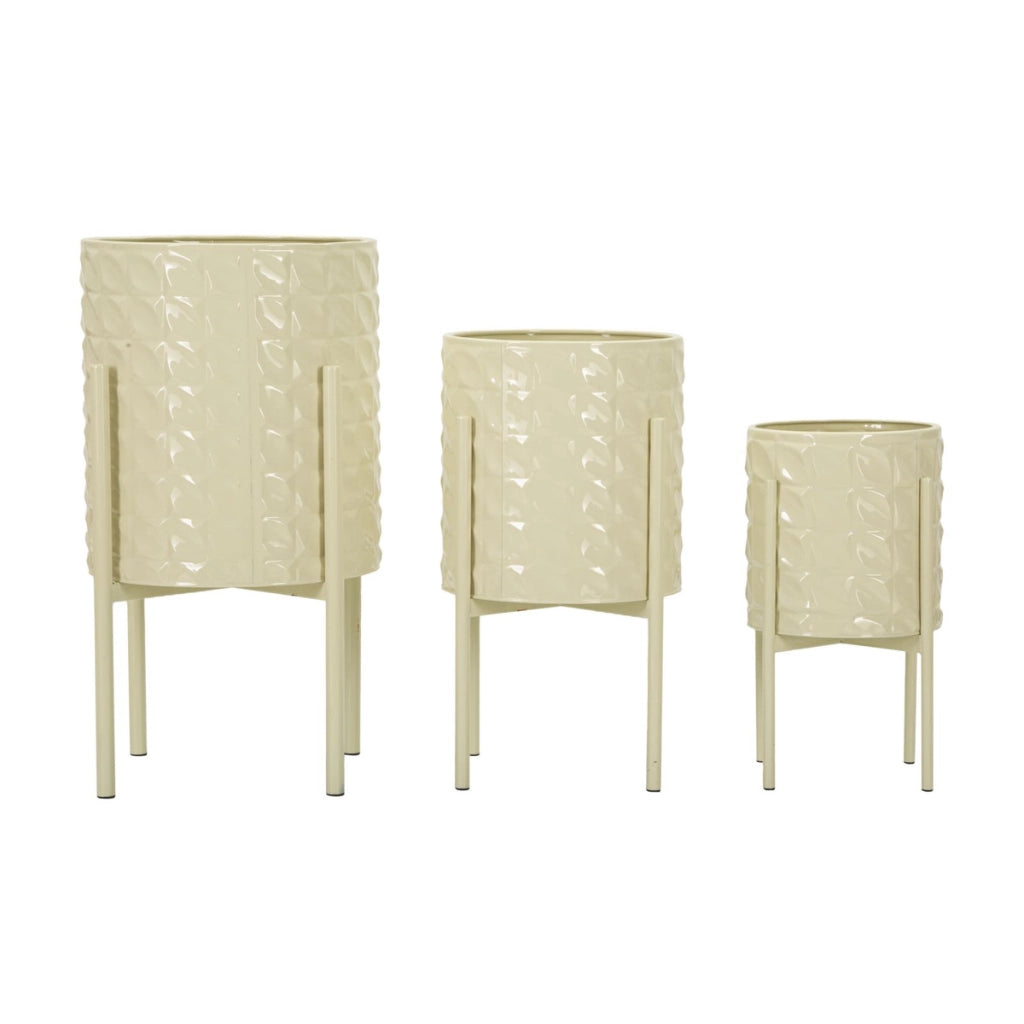 Set di 3 Vasi per Piante VKH427, Beige, Metallo, 36x36x56,5 cm