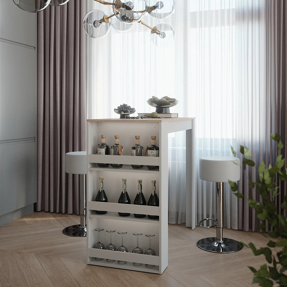 Vicco tavolo bar con sgabelli Bianco/Sonoma 57 x 117 cm con 2 sgabelli da bar