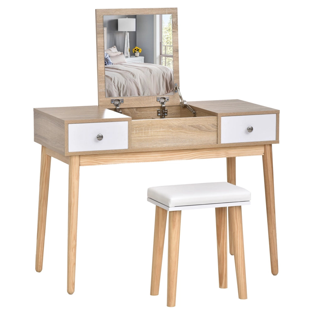 Consolle Trucco Moderna 100x45x118 cm con Specchio e Sgabello