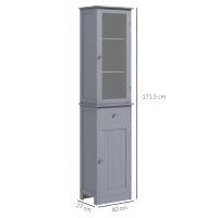 kleankin Mobile Colonna Bagno Salvaspazio con Armadietto, Cassetto e Ripiani in MDF, 40x27x171.5cm, Grigio